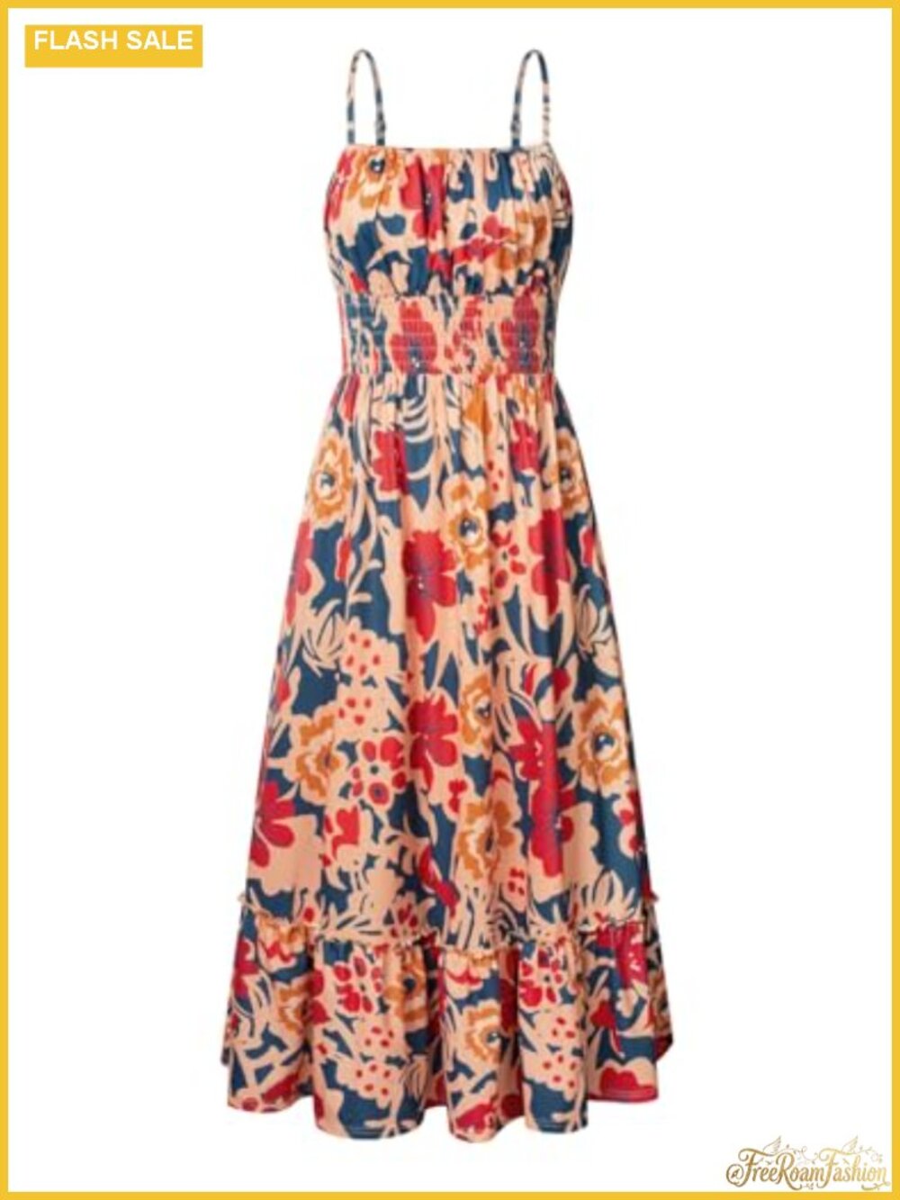 Boho Maxi Sundress with Pockets - Smocked Waist, Adjustable Straps, Women